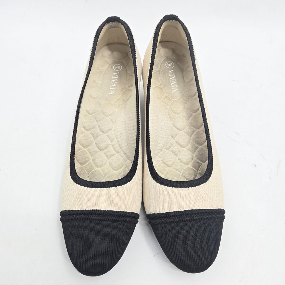 Vivaia Chunky Heel Shoes Women's 9 US Tracy Pro Almond Black Knit Point Toe - Picture 2 of 13
